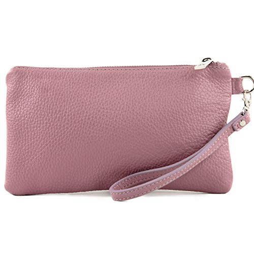 modamoda de T193 Damen Leder Clutch Handgelenktasche Kosmetiktasche Klein handmade in Italy, Farbe:Altrosa
