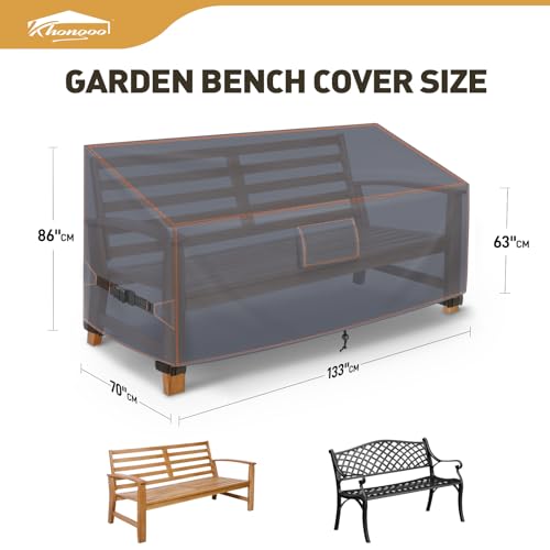 Gartenbank Abdeckung 2 Sitzer 133Wx70Dx63/86H cm, Schutzhülle Gartenbank, Dreifacher Windschutz Abdeckplane Gartenmöbel, 420D Oxford UV-beständig Wasserdicht Abdeckung Gartenmöbel Winterfest, Grau