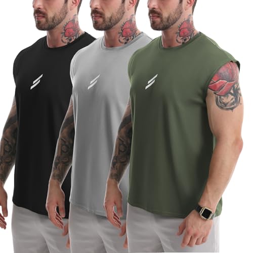 Men's Tank Tops 3 Pack Sleeveless Workout Mesh Material Quick Dry Athletic Running Gym Muscle Beach Fitness Shirts2