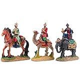 Las figuras miden 19cm. Figuras de Reyes Magos Figuras de Rey Melchor, Gaspar y Baltasar en Camello Figuras Belén Navidad 19cm