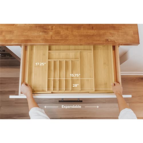 Kitchenedge Premium Silverware, Flatware And Utensil Organizer For Kitchen Drawers, Expandable To 28 Inches Wide, 10 Compartments, 100% Bamboo #TOP1