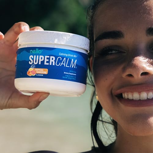 Image of Nello Supercalm Powdered Drink Mix Tub, Cortisol Reducer* and Sleep Aid Supplement, L Theanine, Ksm-66 Ashwagandha, Magnesium Glycinate, Vitamin D 3, No Sugar, Non GMO, 30 Ct, Tropical Tangerine
