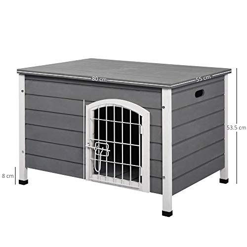 Pawhut Wooden Dog Kennel Crate Pet House Wire Door Openable Top Removable Bottom Grey 80 X 55 X 53.5Cm #TOP2