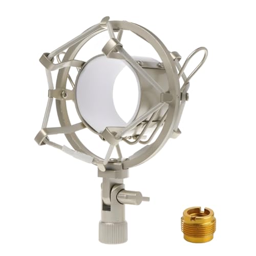 LKRXW 43mm-48mm Soporte de Antivibración para Micrófono Aluminio Montura Antichoque para Micrófonos Metálico Suspensión Antivibratorio Micró Condensador Clip Montaje Adaptador Plata