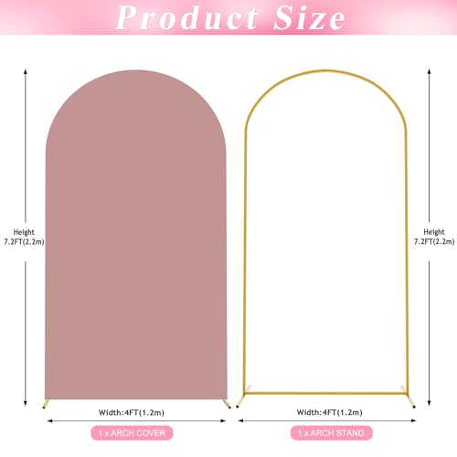Wokceer 7.2 FT Wedding Arch Stand and Arch Cover, Metal Arch Backdrop Stand with Arch Stand Cover for Birthday Party Wedding Ceremony Bridal Baby Shower Event Decor