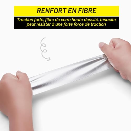50 mm x 20 m Ruban Adhésif Aluminium, Argenté ruban etancheite plomberie - isolant thermique En fibre de verre - Pour tuyau et voiture – vue 4