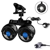 Alagoo 12V 24V Universal Dual Head Clip Car Fan, 4 Inch Electric Vehicles Fans, Powerful Quiet Ventilation 360° Rotatable Cooling Air Fan with Clip & Cigarette Lighter Plug for Car/Vehicle/Boat/RV/SUV