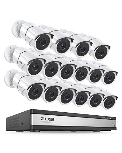 Image of ZOSI 16 Channel Wired Security Camera System,16 x 1080P Metal Outdoor Surveillance Cameras with Audio,AI Human /Vehicle Detection,Weatherproof,Night Vision,16CH DVR for Home Business(No Hard Drive)