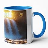 Kaffee Mug Cup Tasse 330ml Motivationstasse Löwenbaby Löwe Mutmacher Geschenk für Kinder Erwachsene Inspirierend Becher Spruch Kaffeetasse Mut Motivation Freund Freundin (03 blau – mit Motivdruck)