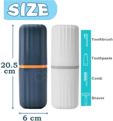 Image of QONETIC Travel Tooth Brush Holder For Bathroom Square Toothbrush Holder For Travel, Portable Toothbrush Case & Tooth Brush Cover Box Organizer For Traveling, Camping, & Business Trips (Blue + Peach)