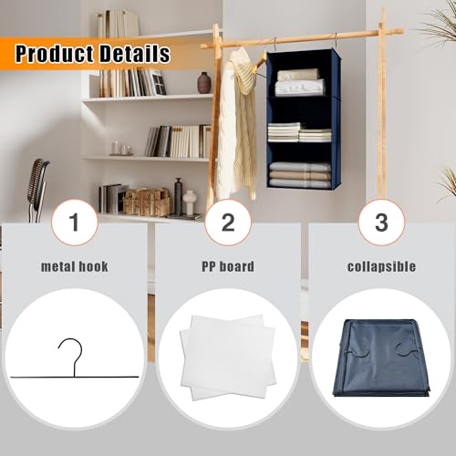 Hanging Closet Organizer 3-Shelf, Oxford Fabric Wardrobe Storage, Navy Blue by DonYeco - Used condition - Image 5