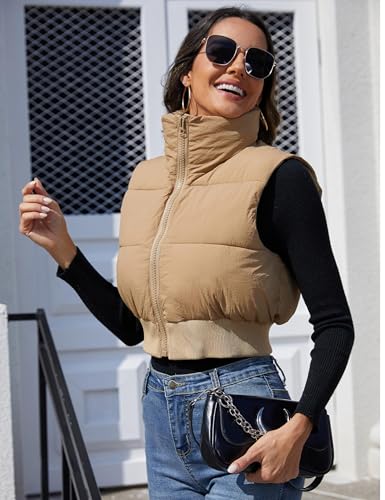 Dqbeng Cropped Puffer Vest Women Zip Up Stand Collar Sleeveless Outerwear Padded Crop Puffy Vests4