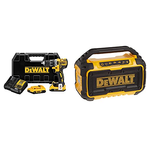 DEWALT 20V MAX Cordless Drill/Driver Kit, Brushless, 1/2-Inch (DCD791D2) with DEWALT 20V MAX* Bluetooth Speaker for Jobsite, Tool Only (DCR010)