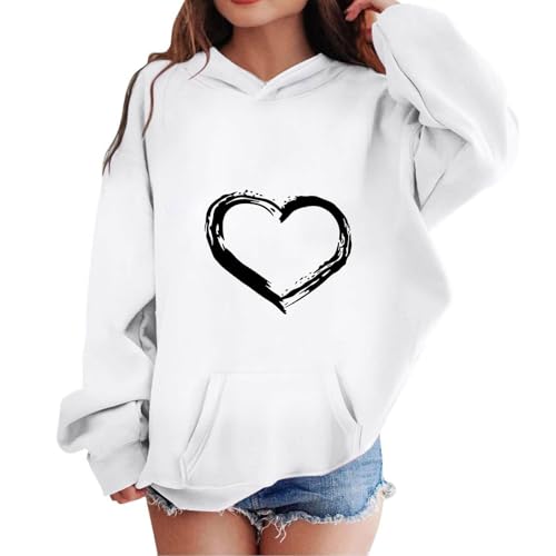 SoLu DAY8 Kids Girls Sweatshirt Hoodie Sweatshirt Age 3-10 Years Trendy Girls School Blouse Pullover Hoody Long Sleeve Winter Oversized Cartoon Cute Casual Sports Sweater (White-a, 4-5 Years)
