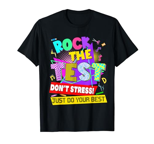 Rock The Test Dont Stress Testing Day Insegnanti Studenti Maglietta