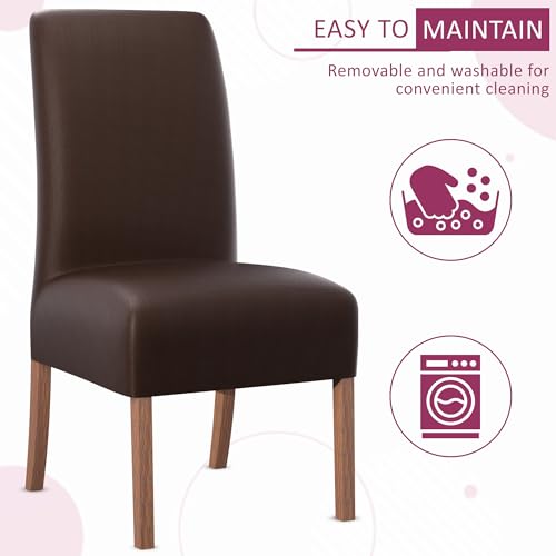 Image of Kuber Industries 6 Pcs Stretchable Dining Table Chair Cover Machine Washable Chair Protector Seat Slipcover for Kitchen & Living Room | Plain - Brown