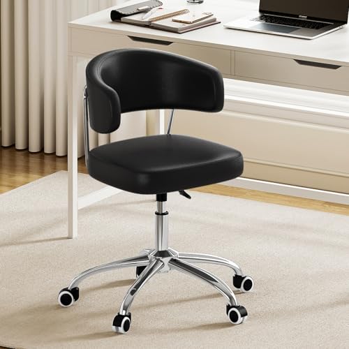 Outwin Modern Black Armless Swivel Desk Chair, Home/Office, Adjustable Height, 76 to 91 cm, 120 kg Capacity, Faux Leather Seat, Steel Frame, Hard Floor, Carpet
