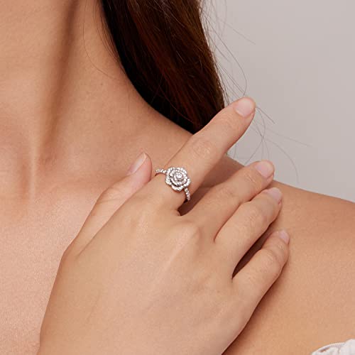 925 Sterling Silver Rose Flower Ring Wedding Band Engagement Primise Ring for Women White Gold Plated Silver Ring Anniversary Valentine's Day Birthday Mother's Day Jewelry Gift for Women2