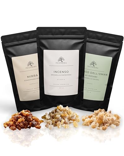 Incensera Set di incensi: mirra, incenso dell'Oman per fumigare, assortimento