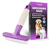 POODLIE Poodle Pet Dog Grooming Rake Dematting Tool with Stainless Steel Shedding Comb for Pets 2 Rows of Pins Gently Remove Loose or Tangled Hair from Undercoat Purple Handle
