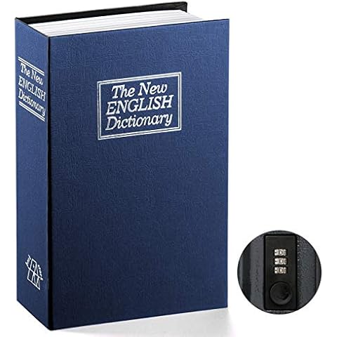 Book Safe with Combination Lock - Jssmst Home Dictionary Diversion Metal Safe Lock Box for Home Office Code Lock Money Box High Capacity, 9.5 x 6.2 x 2.2 inch, SM-BS0406L, navy large Cover