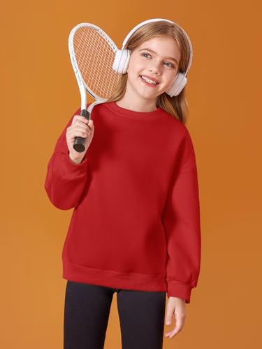 Image of Haloumoning Girls Oversized Crewneck Sweatshirts Kids Fleece Pullover Tops