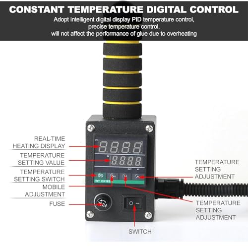 Hot Melt Glue Dispenser, Professional Hand Push Roller, Adjustable Temperature 50-220℃, Digital Display, Ideal for Leather Packaging, Includes Multiple Glue Rollers, 50ml