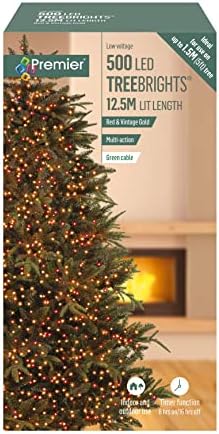 Premier 500 LED Christmas Tree Lights for A 5ft Tree Multi Action Cluster with Timer Red & Vintage Gold Colour