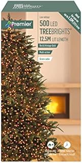 Premier 500 LED Christmas Tree Lights for A 5ft Tree Multi Action Cluster with Timer Red & Vintage Gold Colour