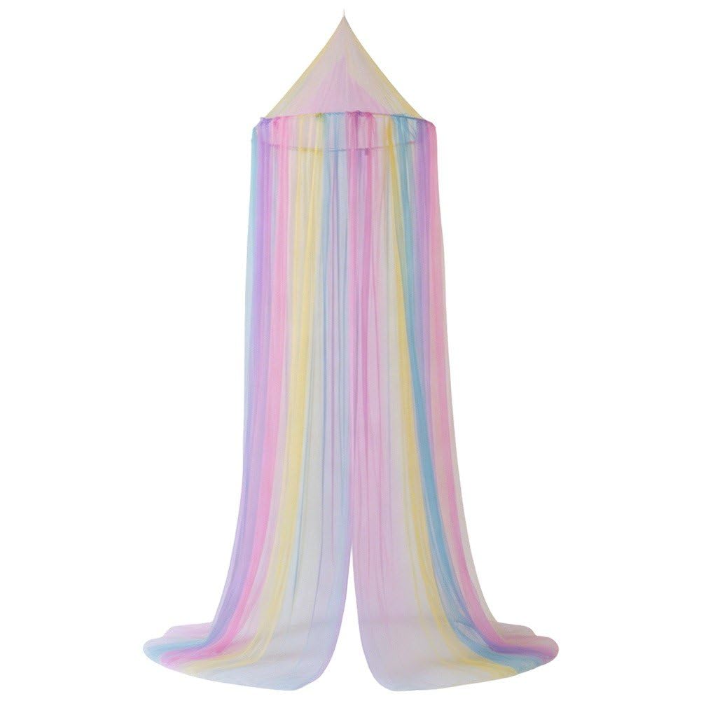 Sslvya Princess Canopy Bed Net, Rainbow Dome Mosquito Net for Girls, Full Queen Size Hanging Tent, Room Decor