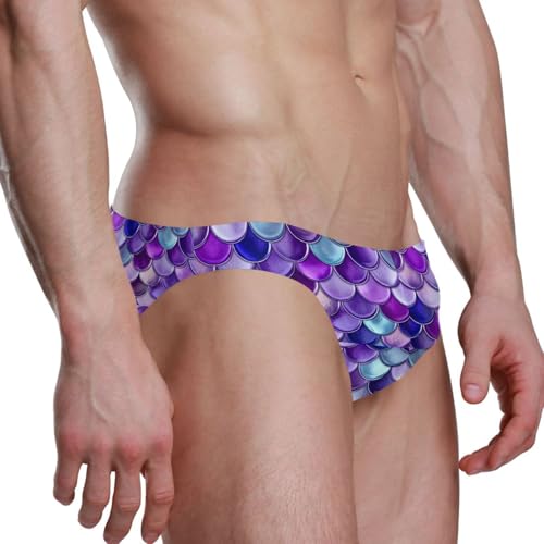 Men's Purple Lavender Mermaid Scale Swim Briefs Bikini Swimsuit S 202c14353