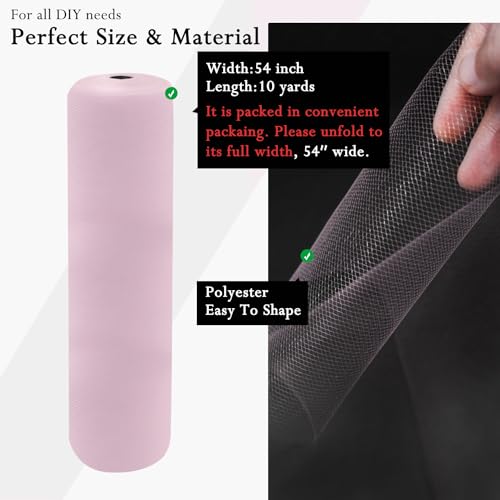 Image of Light Pink Tulle Fabric Rolls 54 Inch by 10 Yards Fabric Tulle Bolt for Wedding Decorations Bouquet Wrapping DIY Tutu Baby Shower Table Skirt Birthday Party Craft Supplies