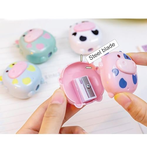 4 Pcs Cute Pencil Sharpener Cartoon Cow Pencil Sharpener Small Manual Pencil Sharpener Kawaii PVC Sharpener Stationery School Office Supplies (4Pcs Cow)