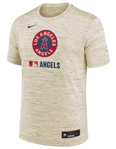 Nike Men's MLB Collection Velocity Dri-Fit T-Shirt (US, Alpha, Small, Regular, Regular, Tan, Los Angeles Angels)