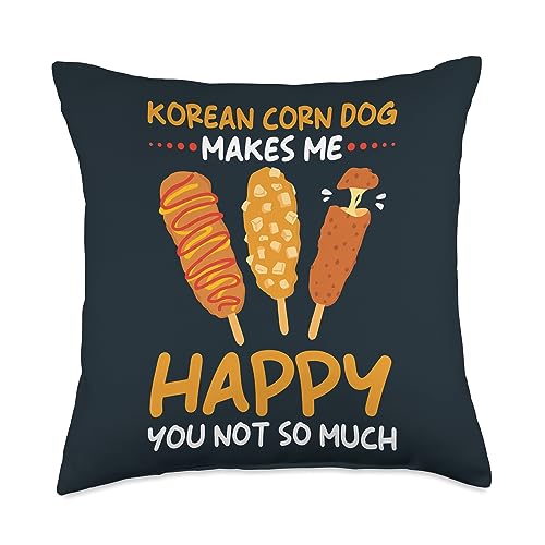 Korean Corn Dog Design Gamja Hot Food Lover Korean Corn Dog Makes Me Happy Throw Pillow, 18x18, Multicolor