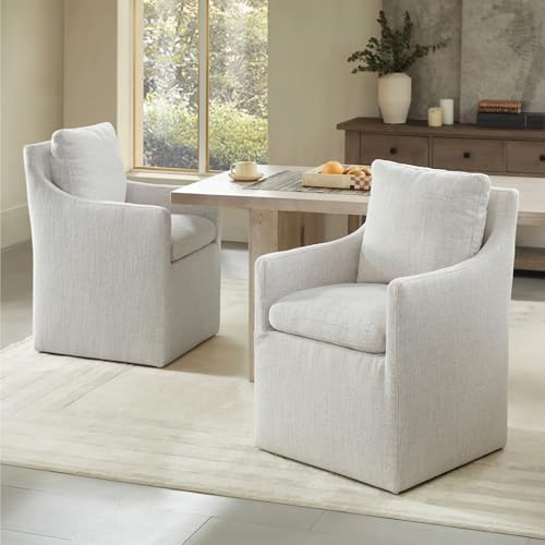 Image of KISLOT Upholstered Dining Chairs with Casters, No Assembly Modern Accent Armchair with Rollers for Dining Room, Bedroom, Living Room, Reading Room, Already Assembled, Linen, 4 Box