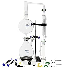 2000ml Essential Oil Distillation Apparatus Lab Glassware Kits Steam Water Distiller Purifier Kits w/Hot Stove Separating Funnel Graham Condenser S35 and 24/40 Joint