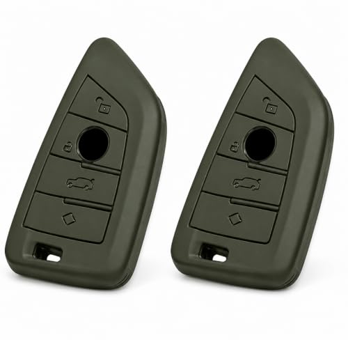Image of JVCV Soft TPU Cover Compatible with BMW X1, X3, X6, X5, 5 Series, 6 Series, 7 Series 4 Button Blade Smart Key | Scratch-Resistant Protective Case (2 Pack - Matte Green)