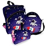 Kit Mochila de Costa Infantil + Lancheira + Estojo Astronauta Lua