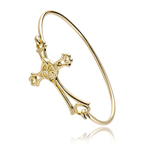 Image of 10K Gold Rose Gold Silver Plated Sideways Cross Wrap Buckle Bangle Bracelet
