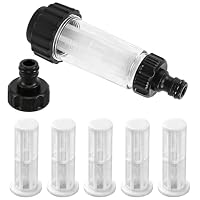 Wasserfilter Gartenschlauch, 3/4 Zoll Wasser Vorfilter Wasserfilter Set mit 5 Filtereinsatz + 2 Schnelladapter für Hochdruckreiniger Wohnmobil Gartenpumpe