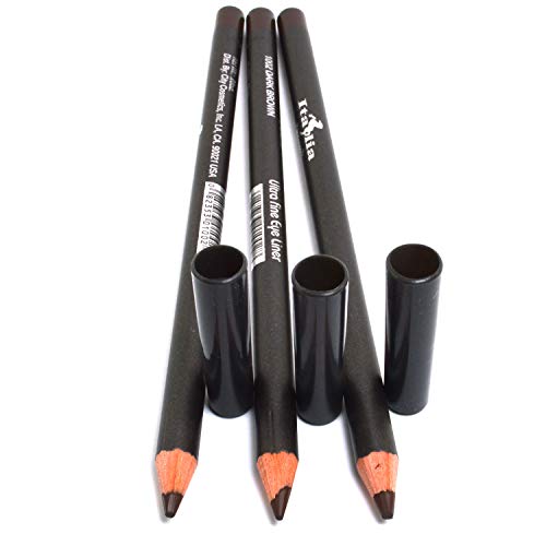 3 Pcs x Italia Deluxe 1002 Dark Brown Ultra Fine Eye Liner Pencil Kit miniatura 2
