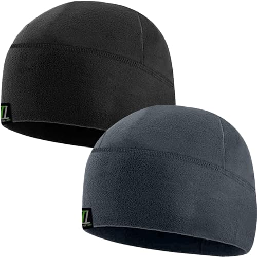 Temple Tape Tactical Fleece Watch Cap Beanie – Skull Cap Fleece Hat - 2 Pack Black/Graphite Gray - XL (for Larger Heads)