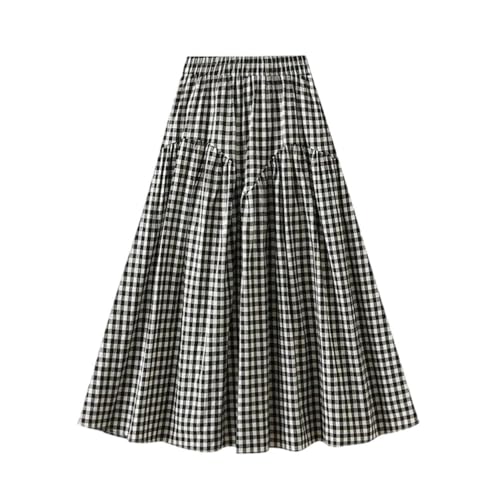 Womens Retro Plaid A-Line Skirts Fashion High Waisted Midi Casual Loose Beach Skirt