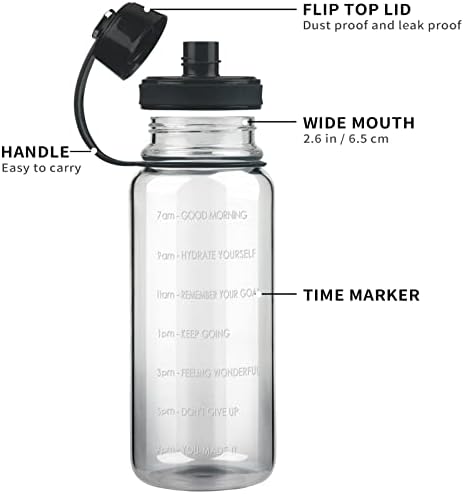 Ferexer Large 1.5 Litre Reusable Glass Water Bottle with Time Marker, Motivational Borosilicate Water Bottle with Neoprene Sleeve 1.5 L BPA Free Black