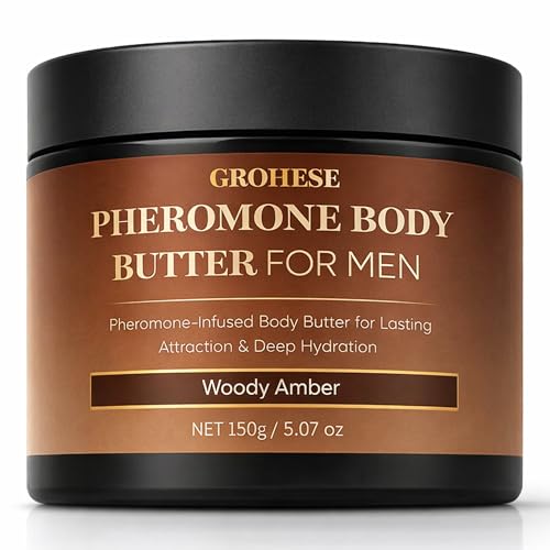 Allaura Beauty Pheromone Body Butter Men Mens Skin Cream Cologne-Inspired Fragrance Moisturizer with Shea Butter Cocoa Butter & Coconut Oil Non-Greasy Hydrating Body Cream - Woody Amber