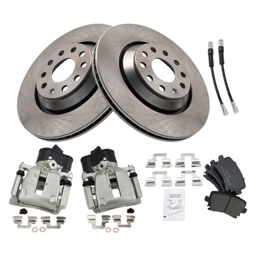 Image of TRQ Rear Brake Pad and Rotor Set Semi Metallic Vented Rotors Calipers Compatible with 2010-2016 Volkswagen CC 2010 Passat