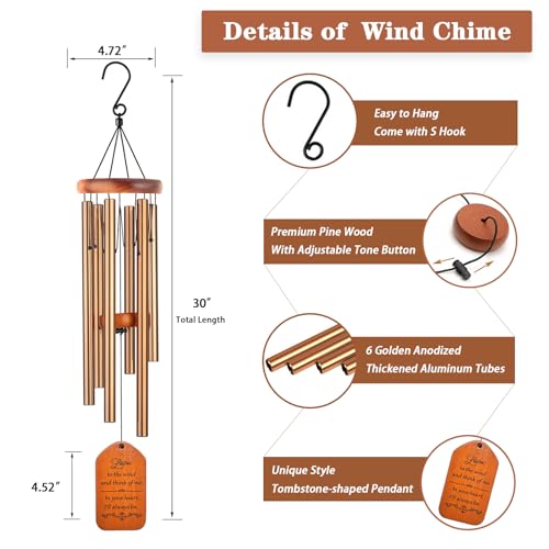 Image of Soopau Memorial Gifts, 30 inch Wooden Sympathy Wind Chimes for Loss of Loved One, Memorial /Bereavement /Condolence /Funeral Gifts for a Loved One Mother Father Miscarriage