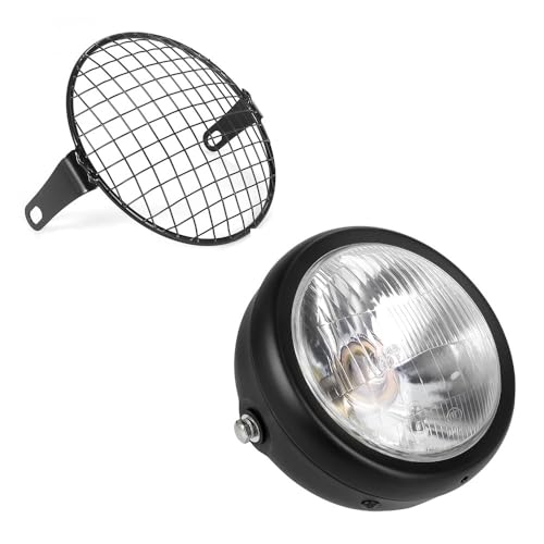 Phare phare moto rond 6.5 pouces avec grille de protection et optique de rechange vintage noire