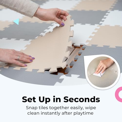 Image of MioTetto Baby Play Mat, Comfortable Tummy Time Mat - Portable Foam Floor Tiles, Safe baby mat for floor for Crawling & Development, Soft play mat for babies 0-6 months, Stylish interlocking foam tiles
